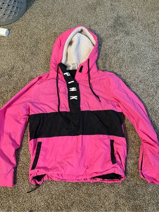 PINK Victoria's Secret Tops - PINK Victoria's Secret Pink and Black Hooded Puffer Jacket